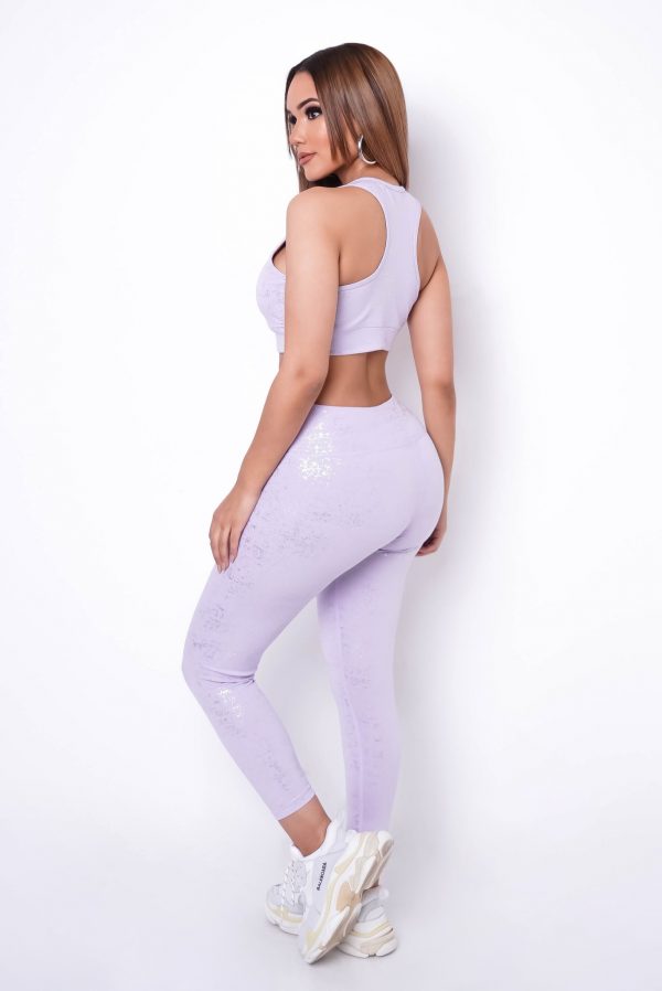 Side view of Active Life Two Piece Pant Set - Lavender with silver speckles